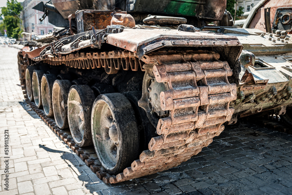Caterpillar of a broken russian tank