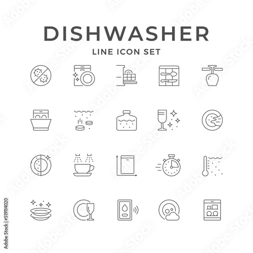 Set line icons of dishwasher