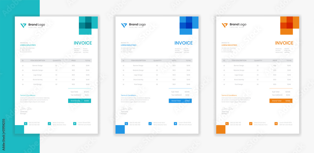 Blue Colorful Stationery Invoice design set for business identity