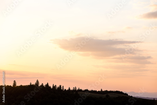 Beautiful sunset landscape with mountains and trees