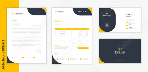 Modern Corporate Stationery design set with letterhead, business card and invoice