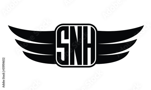 SNH three Letter wing minimalist creative concept icon eagle symbol professional logo design, Vector template photo