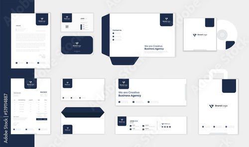 Corporate Minimal Stationery design collection with envelope, letterhead, business card and invoice vector