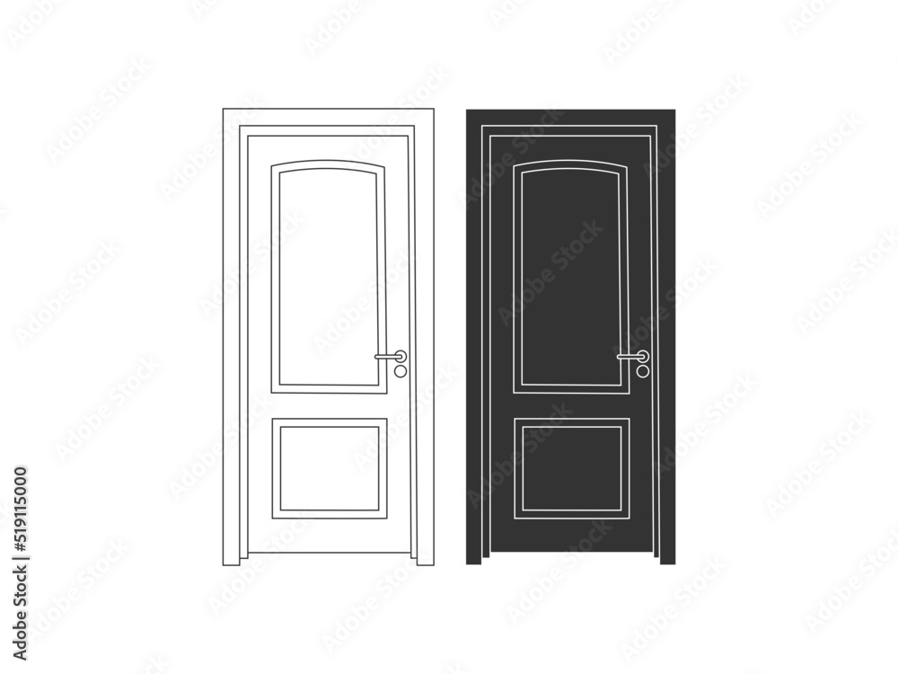 Modern wooden opened and closed door vector in different positions realistic set isolated illustration. Flat Door Vector Collection Pro Vector.  House door icon. Simple illustration of house door vect