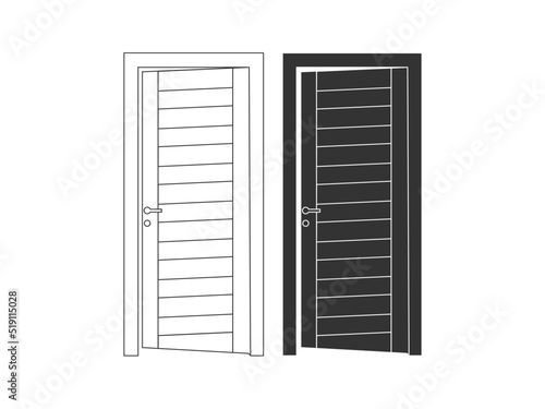 Modern wooden opened and closed door vector in different positions realistic set isolated illustration. Flat Door Vector Collection Pro Vector.  House door icon. Simple illustration of house door vect