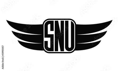 SNU three Letter wing minimalist creative concept icon eagle symbol professional logo design, Vector template