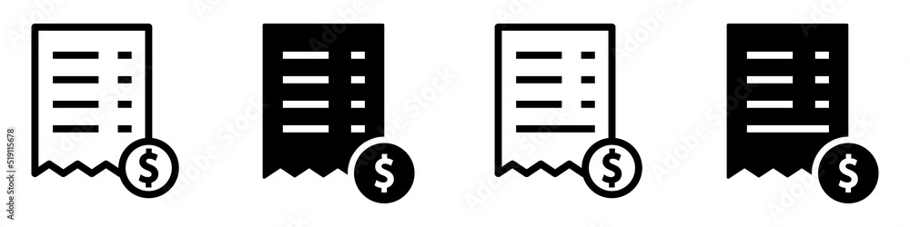 Pay bill icon. Paper bill icon. Receipt icon, vector illustration Pay bill icon. Paper bill icon. Receipt icon, vector illustration
