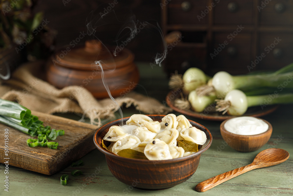 beef dumplings on the table with smoke beef dumplings on the table with smoke