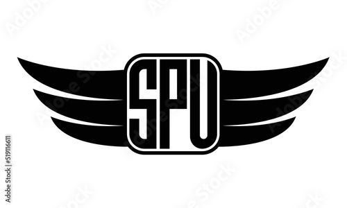 SPU three Letter wing minimalist creative concept icon eagle symbol professional logo design, Vector template