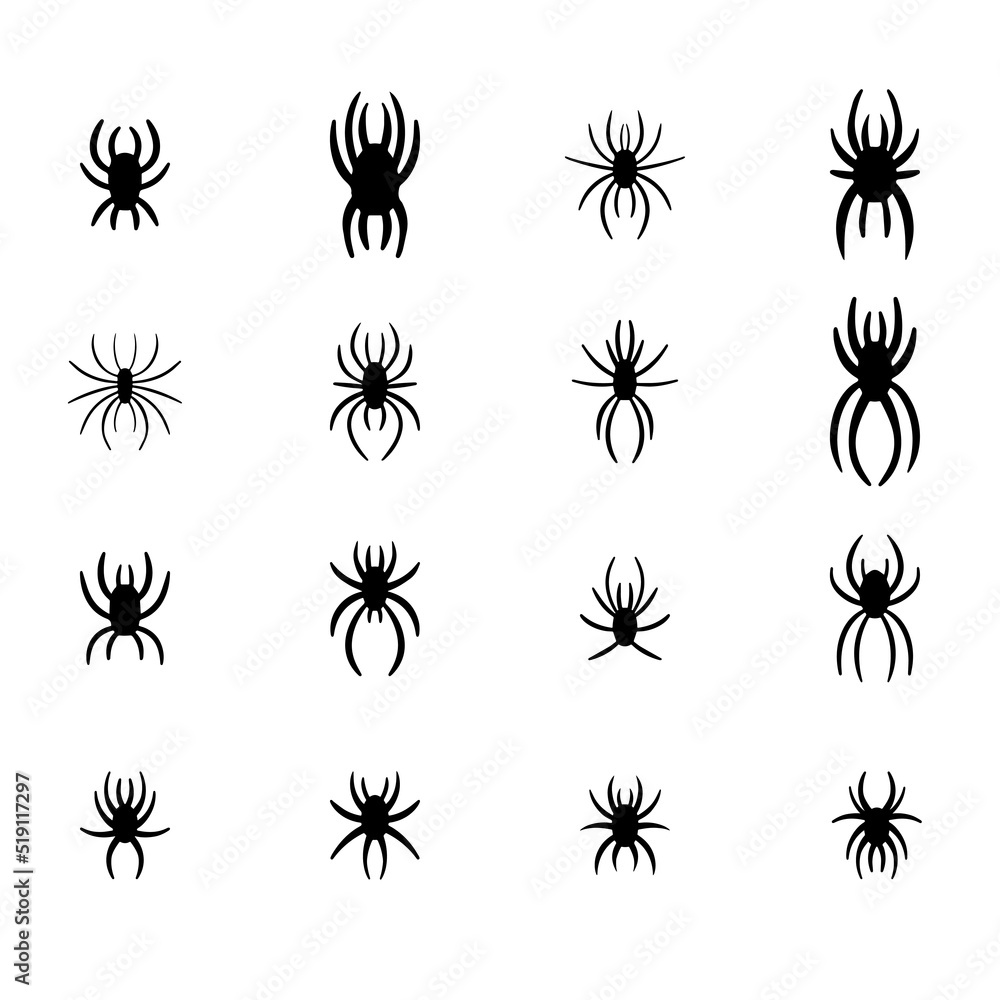 Collection of isolated spiders for Halloween. Objects