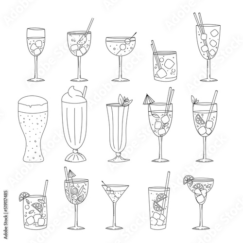 Set of Sketch Cocktails and Alcohol Drinks