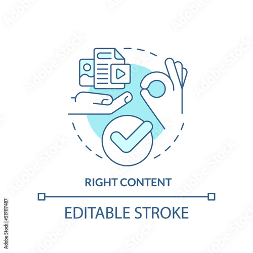 Right content turquoise concept icon. Internet marketing. Info materials tip abstract idea thin line illustration. Isolated outline drawing. Editable stroke. Arial, Myriad Pro-Bold fonts used