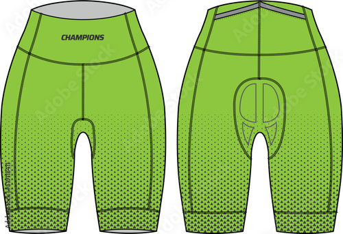 Women Cycling Shorts with compression tights jersey design flat sketch fashion Illustration for girls and Ladies, Tight biker shorts concept with front and back view for cycling