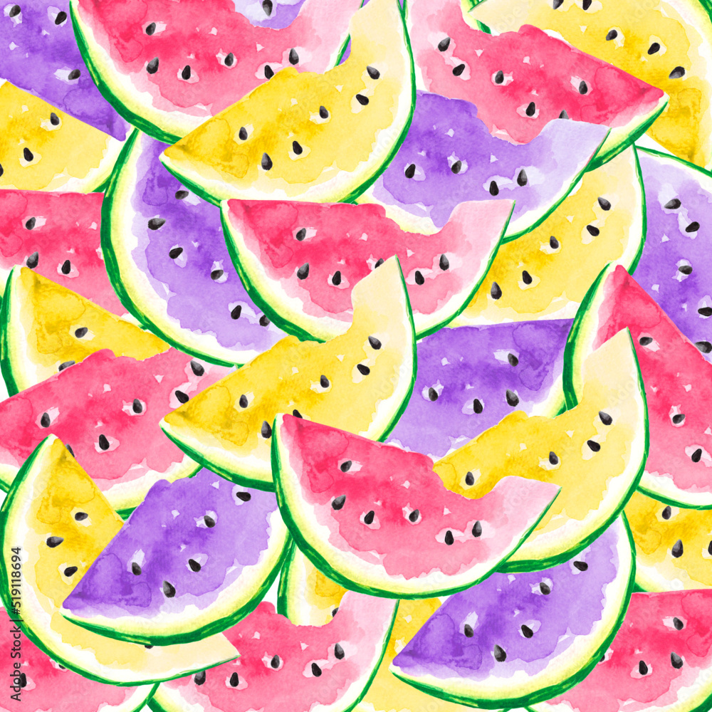 Bright watercolor watermelon slices pattern. Hand drawing. Bright watercolor watermelon slices pattern. Hand drawing.