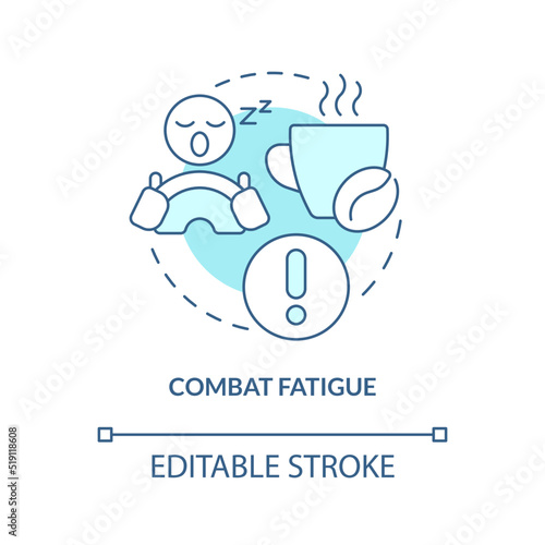 Combat fatigue turquoise concept icon. Sleepy driver. Driving safety at night abstract idea thin line illustration. Isolated outline drawing. Editable stroke. Arial, Myriad Pro-Bold fonts used