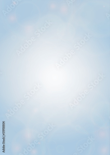 Vector Summer Sun Shine Background with Bokeh Blurred Glowing Gold Circles on Blue Sky. Blured Sunlight Background. Magic Summertime Print. Calm Defocused Light Design for Posters, Covers, Cards.