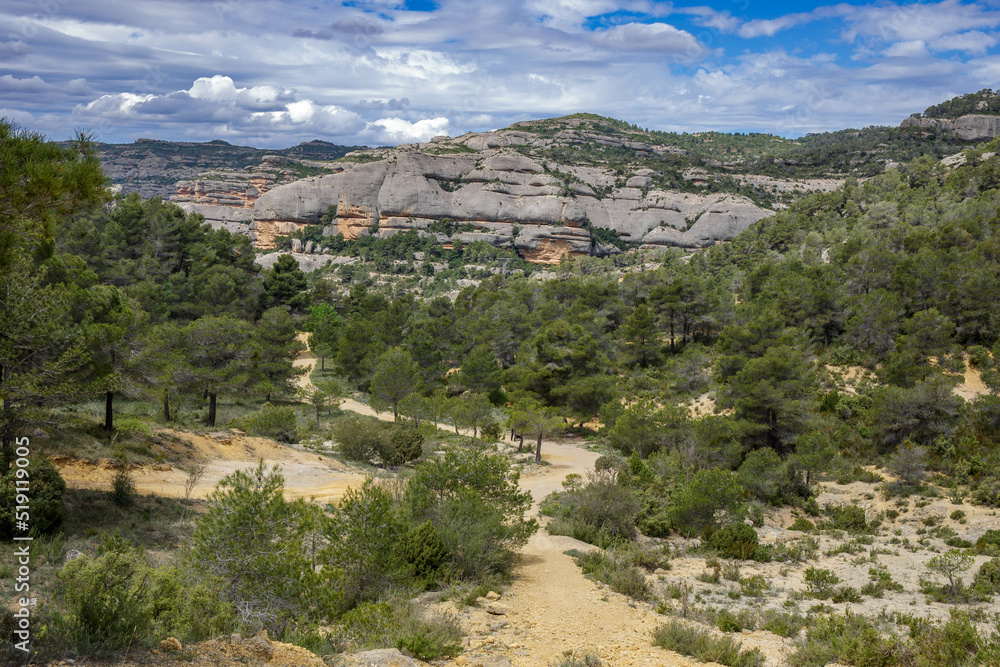 View of amazing stone mountains in Serra del Montsant in Catalonia, Spain