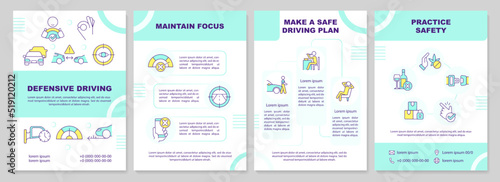 Driving safety brochure template. Road rules. Leaflet design with linear icons. Editable 4 vector layouts for presentation, annual reports. Arial-Black, Myriad Pro-Regular fonts used