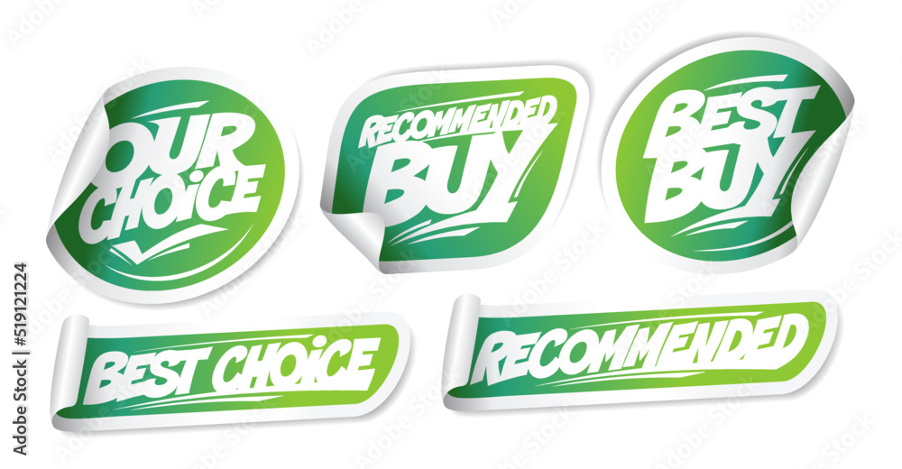 Recommended buy, best choice, best buy - green eco stickers collection Recommended buy, best choice, best buy - green eco stickers collection