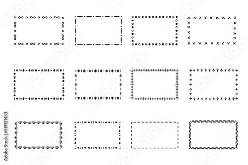Doodle frames set, hand-drawn monograms.Edgings and cadres with simple sketchy elements for your design.Isolated. Vector illustration.