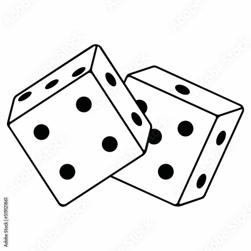 Dice, cubes, vector illustration outline icon isolated on white background
