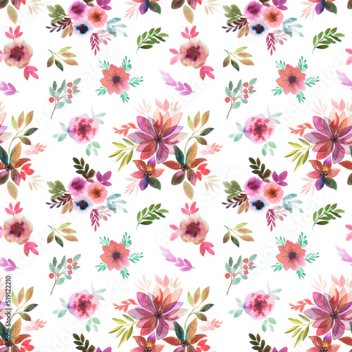 Seamless watercolor pattern for packaging design, invitations, banner creation, booklet and advertising. Beautiful endless pattern with flowering plants