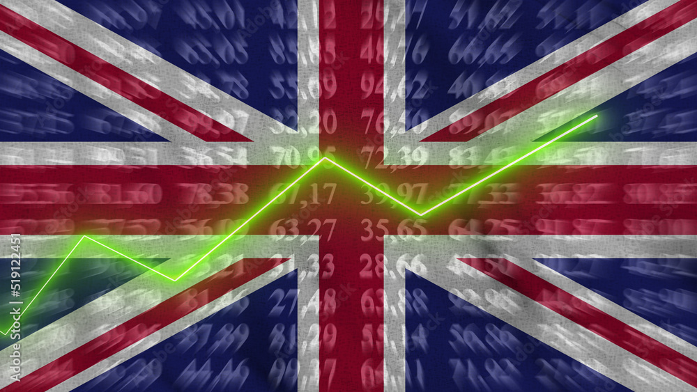 Fototapeta premium United Kingdom financial growth, Economic growth, Up arrow in the chart against the background flag