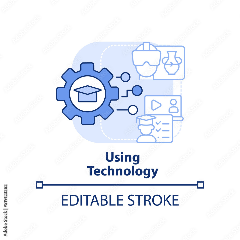 Using technology light blue concept icon. Micro learning strategy abstract idea thin line illustration. VR training. Isolated outline drawing. Editable stroke. Arial, Myriad Pro-Bold fonts used