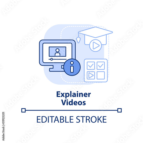 Explainer videos light blue concept icon. Microlearning abstract idea thin line illustration. Small duration of content. Isolated outline drawing. Editable stroke. Arial, Myriad Pro-Bold fonts used