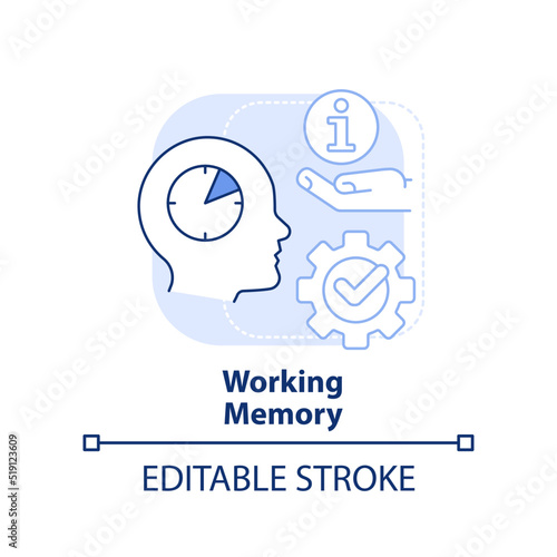 Working memory light blue concept icon. Microlearning process abstract idea thin line illustration. Limited human memory. Isolated outline drawing. Editable stroke. Arial, Myriad Pro-Bold fonts used