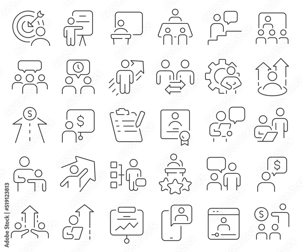 Business training line icons collection. Thin outline icons pack. Vector illustration eps10