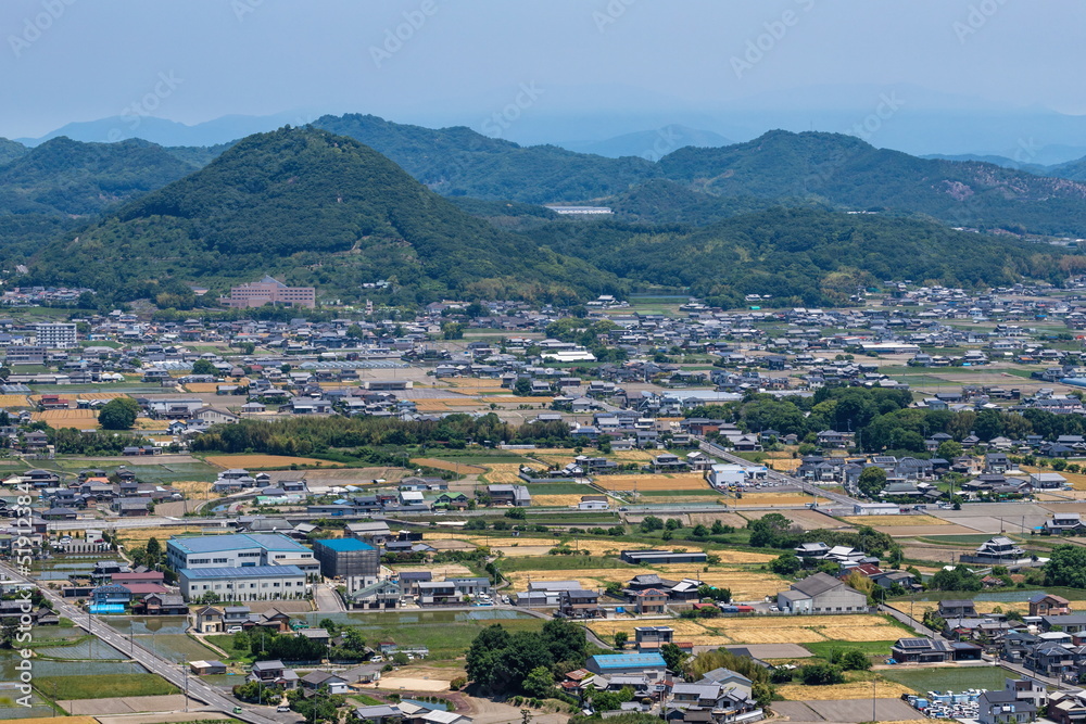 Landscape of Miki town , view from Mt. dakeyama , kagawa, shikoku, japan