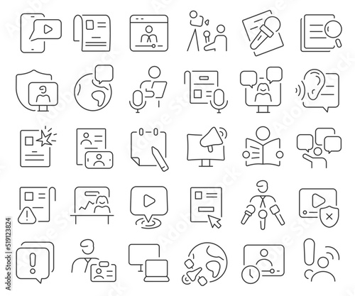 News and press line icons collection. Thin outline icons pack. Vector illustration eps10