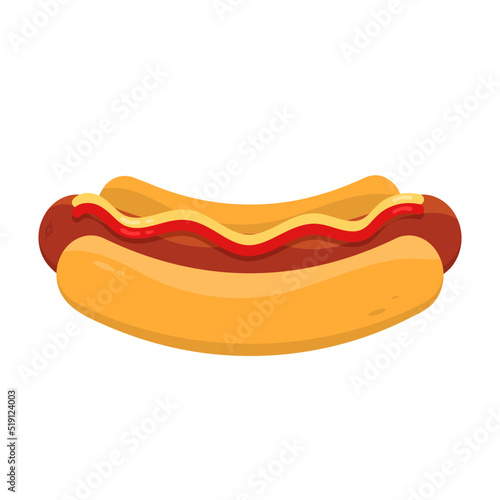 Delicious hotdog in a bun on white background photo