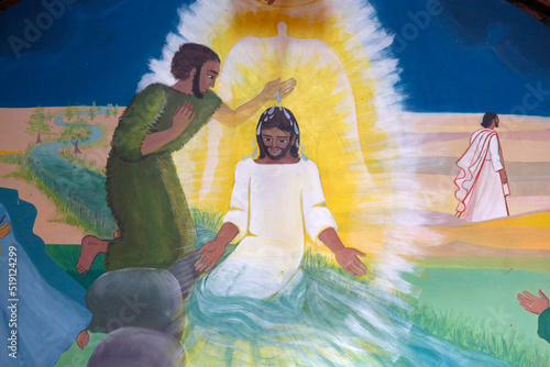Church painting depicting Jesus's baptism Fototapeta