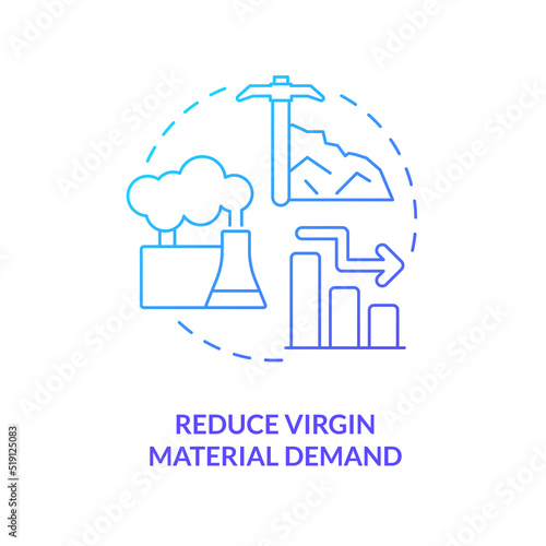 Reduce virgin material demand blue gradient concept icon. Ore mining. Carbon removal strategy abstract idea thin line illustration. Isolated outline drawing. Myriad Pro-Bold fonts used