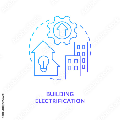 Building electrification blue gradient concept icon. Energy efficiency. Net zero practice abstract idea thin line illustration. Isolated outline drawing. Myriad Pro-Bold fonts used