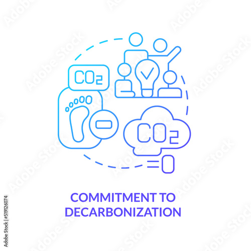 Commitment to decarbonization blue gradient concept icon. Reduce pollutants. Net zero practice abstract idea thin line illustration. Isolated outline drawing. Myriad Pro-Bold fonts used