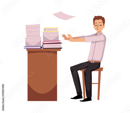 Business person does not want to work flat cartoon vector illustration isolated.