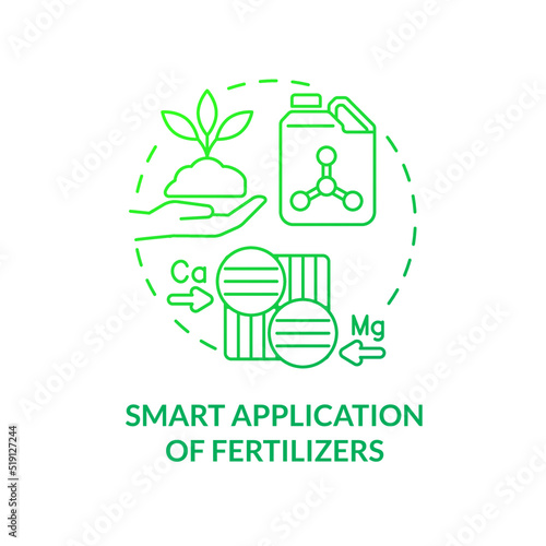 Smart application of fertilizers green gradient concept icon. Soil nutrition. Increased crop yield abstract idea thin line illustration. Isolated outline drawing. Myriad Pro-Bold font used