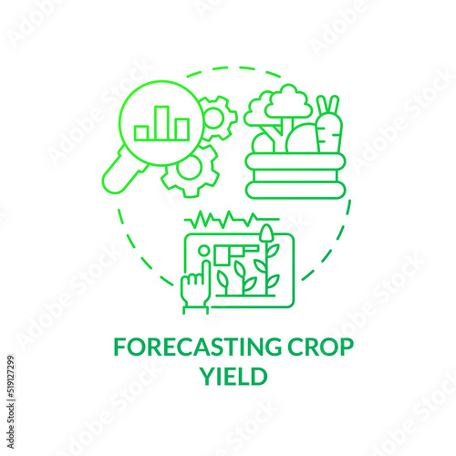 Forecasting crop yield green gradient concept icon. Planting data analysis. Increased crop yield abstract idea thin line illustration. Isolated outline drawing. Myriad Pro-Bold font used