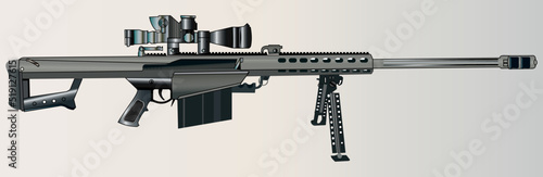 Barrett M82 sniper rifle, Coloring page and colorful clipart character. gun design for t shirt print, icon, logo, label, patch or sticker. Vector illustration.