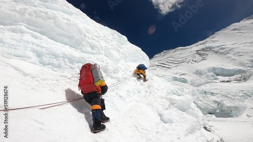 Mount Everest, Himalaya, Nepal 5 June 2021. Indian climbers are trekking toward The world's highest peak, Mount Everest (8,849 meters).