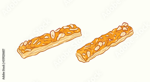 Long rectangular Almond Mille Feuille puff pastry in vector flat illustration