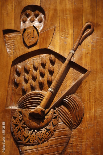 Carved wooden relief depicting CandomblŽ (Afro-Brazilian religion) orisha (divinity figure) Nanan by artist Carybe in the Afro-Brazilian museum, Salvador, Bahia photo