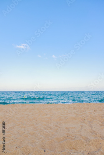 Beach without people. Sky, sea horizon and sand picture. Sunny day.