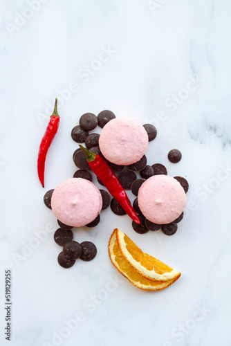 pink macaroons of white background photo