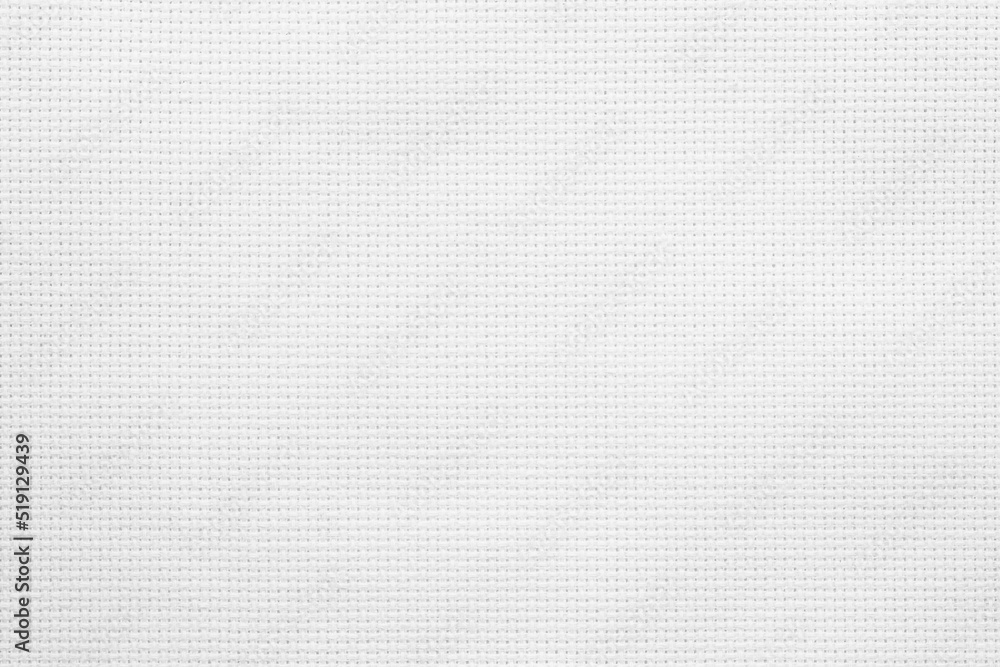 Fototapeta premium Fabric canvas woven texture background in pattern light white color blank. Natural gauze linen, carpet wool and cotton cloth textile