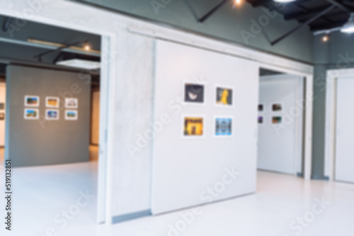 Blurred Photo of art gallery in the museum from camera shoot background painting artwork concept.