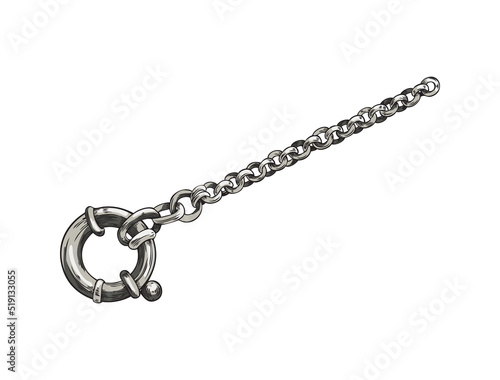 Necklace or watch chain with claw clasp engraving vector illustration isolated.